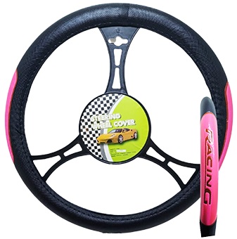 Cubre volante ac racing negro reflectivo rosa