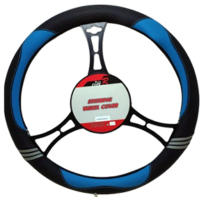 Cubre volante premium negro / azul carbono tribanda gris