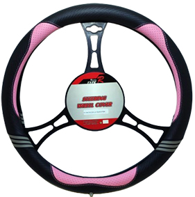 Cubre volante premium rosa / negro carbono tribanda gris