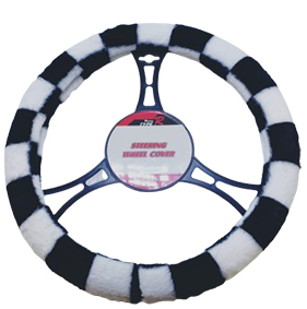 Cubre volante peluche negro / blanco a cuadros