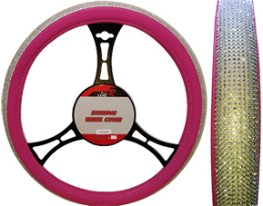Cubre volante rosa strass blanco luna llena