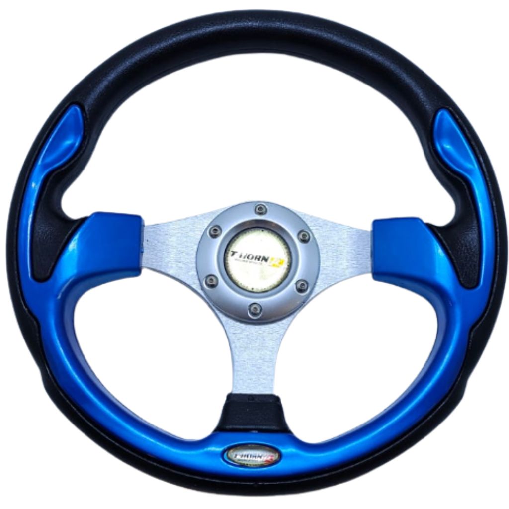 Volante importado laqueado pulgares e inferior azul pu