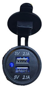 Adaptador 12-24v a 2-usb con luz y testigo t/antiagua 2.1a