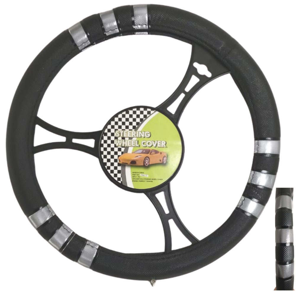 Cubre volante ac negro 3 rayas grises reflectivas